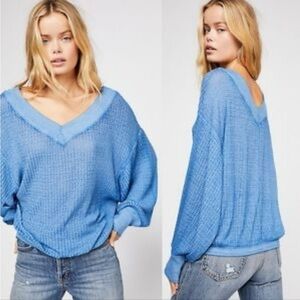 FP Movement by Free People Blue Off-the-Shoulder Sweater